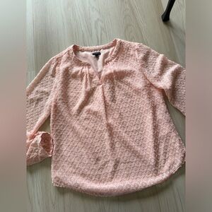 Talbots Romantic Pink Textured Boho Blouse tunic top shirt v-neck Medium M